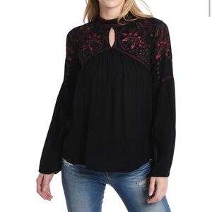 Parker Tahiti Embroidered Keyhole Peasant Blouse